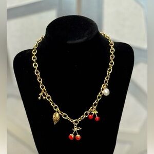 Gold Tone Cherry Charm Necklace